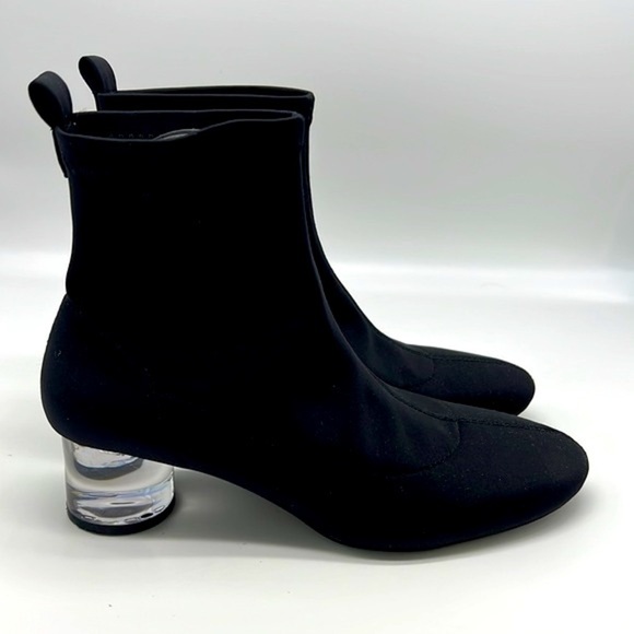 Zara - Black Polyester Sock Ankle Boots With Clear Laminated Heels Size 36 - Picture 2 of 16